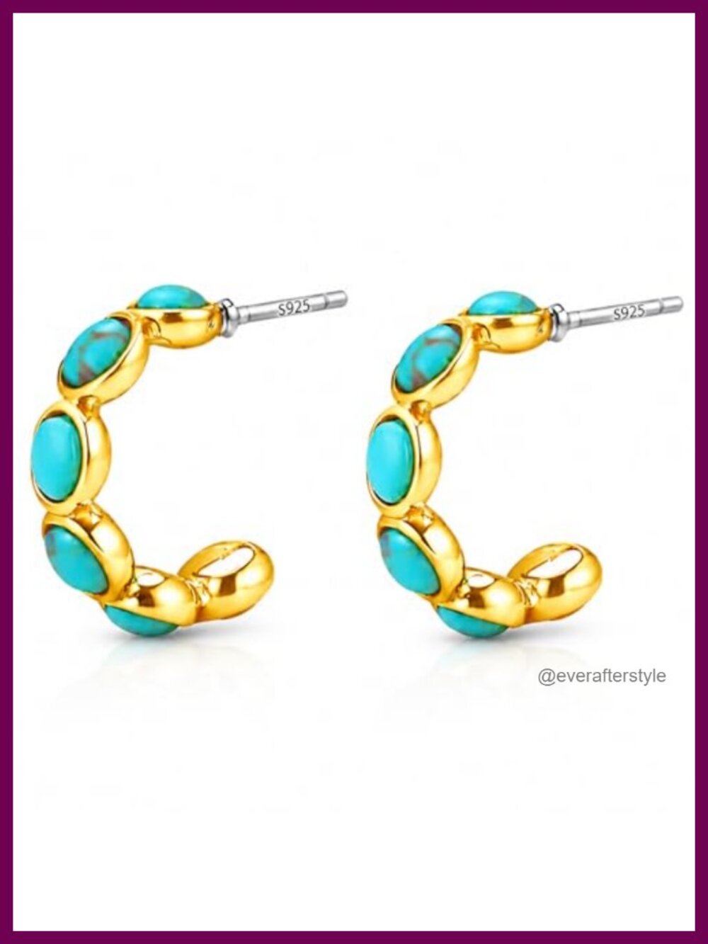 Genuine Turquoise Huggie Hoop Earrings 925 Sterling Silver Post Dainty Boho